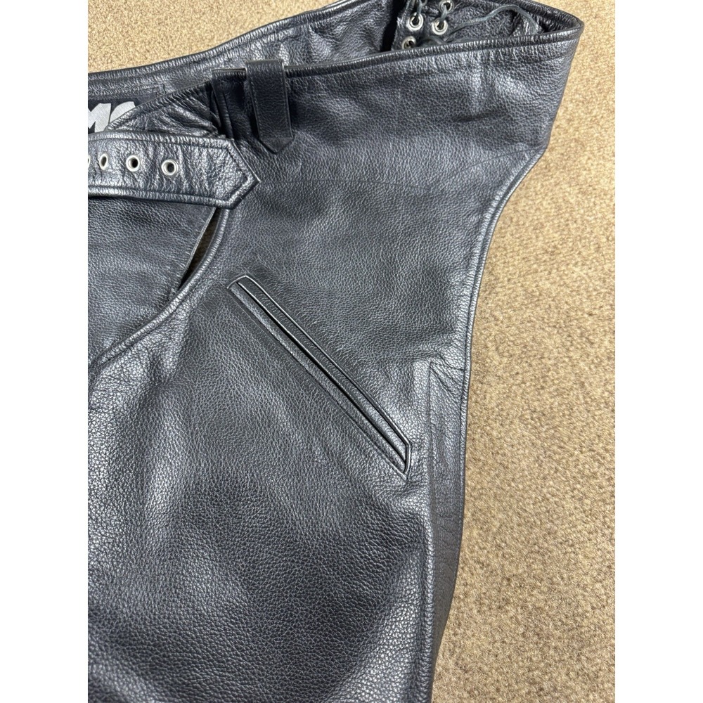FMC First Manufacturing Co Black Leather Motorcycle Chaps Men's Size 5X 5XL - Picture 13 of 13